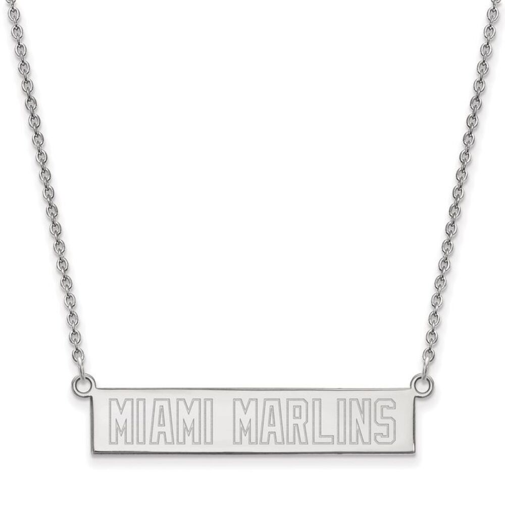 Sterling Silver MLB Miami Marlins Small Bar Necklace, 18 Inch